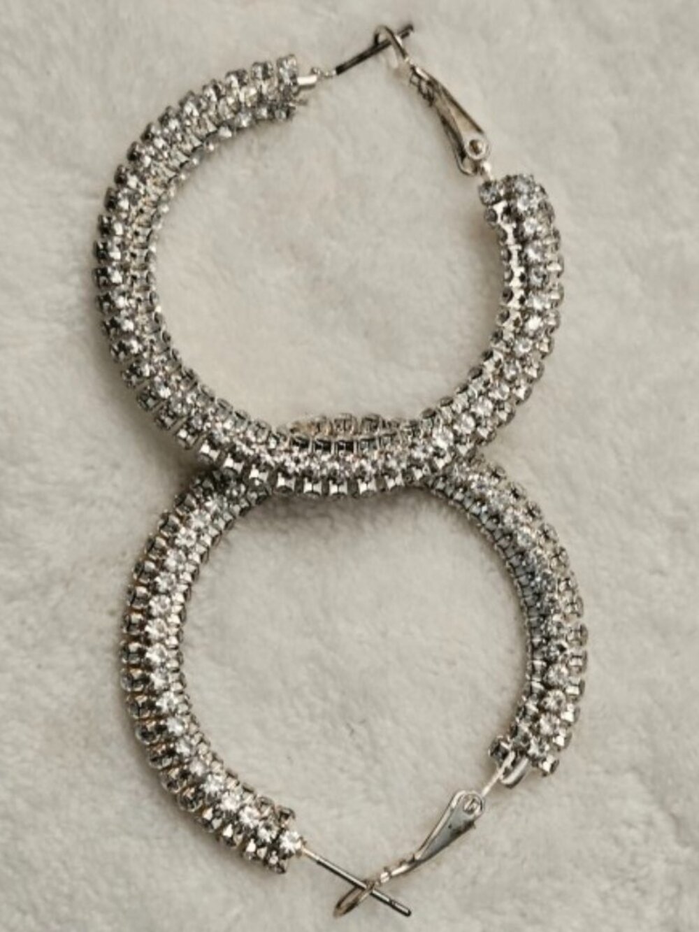 Women's Crystal Rock Hoop Pierced Earrings w/Clasp Back Closure - NWOT